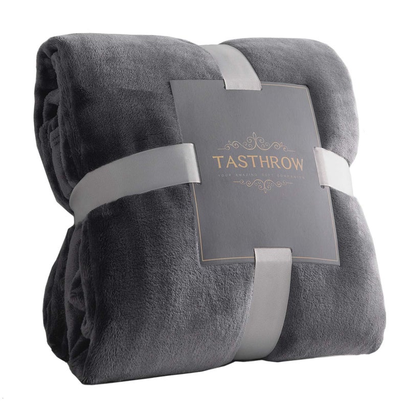 TASTHROW Large Flannel Fleece Throw Blanket, 50Ã—70 Inch - Cozy Lightweight Thick Blanket - All Seasons Suitable for Women, Men and Kids (Two Pack, Grey) - Image 1